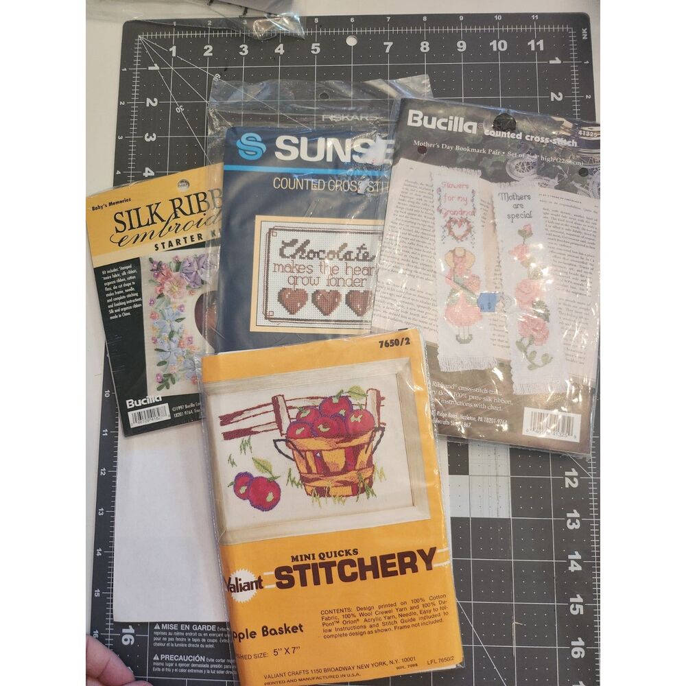4 Needlework Kits, Embroidery, Cross Stitch, Crewel Kit, Stocking Stuffers B36